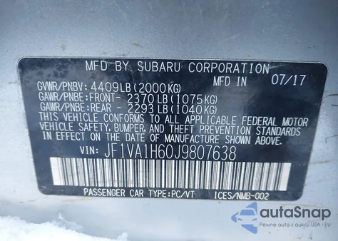 2018 Subaru Wrx Limited из США, поврежденный, VIN JF1VA1H60J9807638